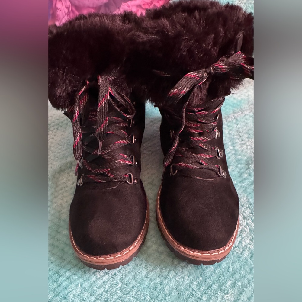 Catherine Malandrino Black and Pink Fur-Lined Boots
